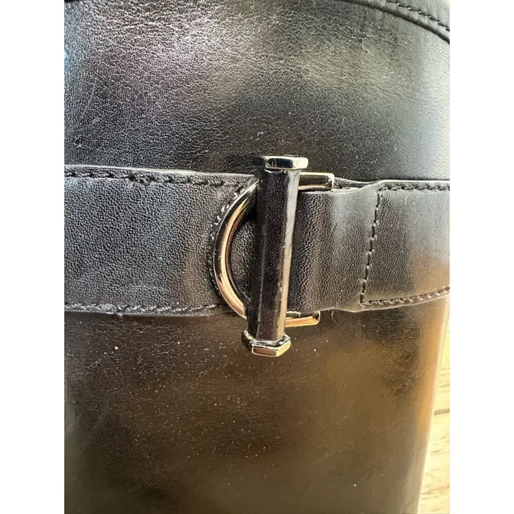 Tory Burch 'Grace' Boot Black Leather Size 9.5 riding twist lock